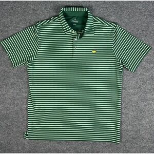 Masters Tech Polo Shirt Mens Large Green Striped Golf Performance Stretch
